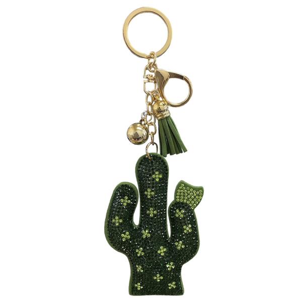 RHINESTONE CACTUS KEYCHAIN WITH TASSEL