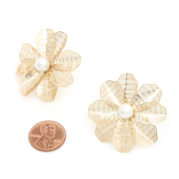 FLOWER PEARL BEAD METAL EARRING