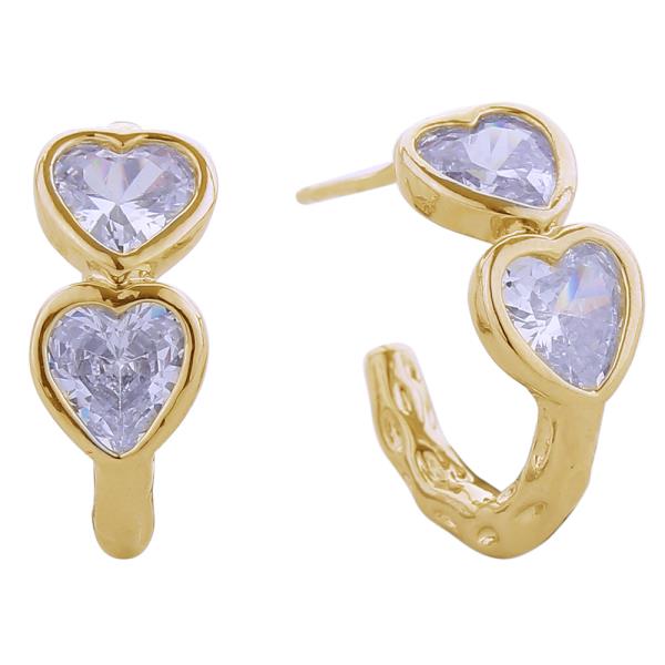 14K GOLD/WHITE GOLD DIPPED DUO HEART CZ POST EARRINGS