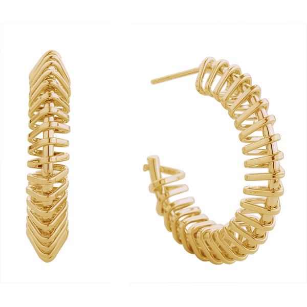 14K GOLD/WHITE GOLD DIPPED SPIRAL C HOOP POST EARRINGS