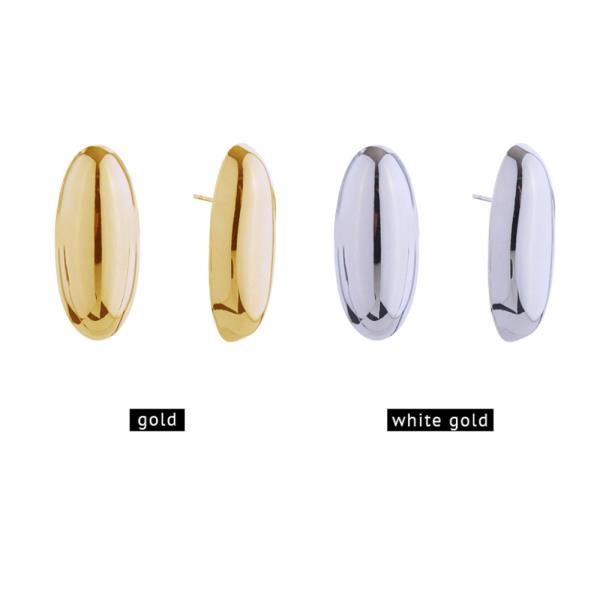 14K GOLD/WHITE GOLD DIPPED OVAL MIRROR DOME POST EARRINGS