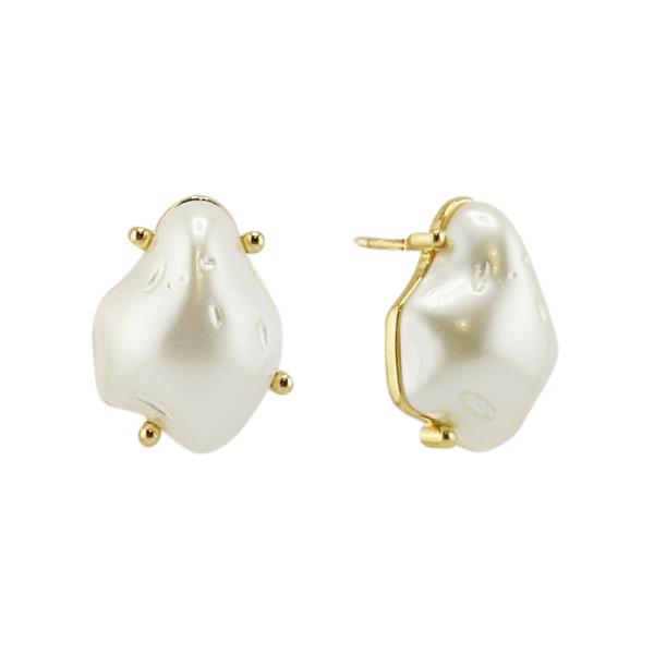 14K GOLD DIPPED STUDDED BAROOUE PEARL POST EARRING