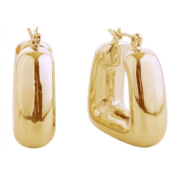 14K GOLD/WHITE GOLD DIPPED PUFFED SOUARE PINCATCH EARRINGS