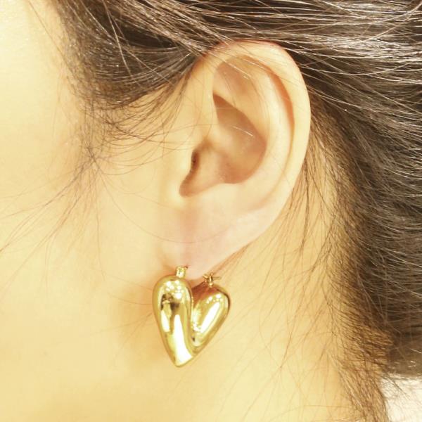 14K GOLD/WHITE GOLD DIPPED PUFFED HEART PINCATCH EARRINGS