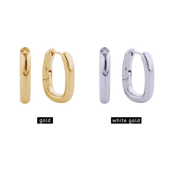 14K GOLD/WHITE GOLD DIPPED SIMPLE OVAL HUGGIE HOOP EARRINGS