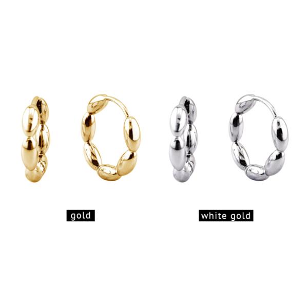 14K GOLD/WHITE GOLD DIPPED LINK BEANS HUGGIE HOOP EARRINGS