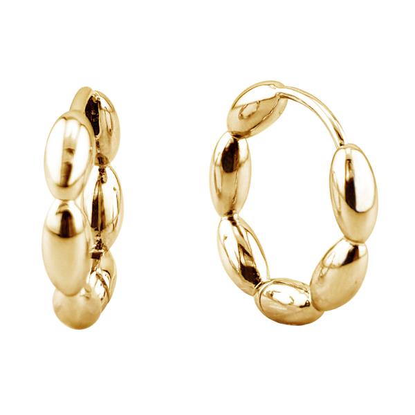 14K GOLD/WHITE GOLD DIPPED LINK BEANS HUGGIE HOOP EARRINGS