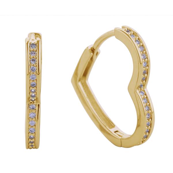 14K GOLD/WHITE GOLD DIPPED SLEEK HEART PAVE CZ HUGGIE EARRINGS