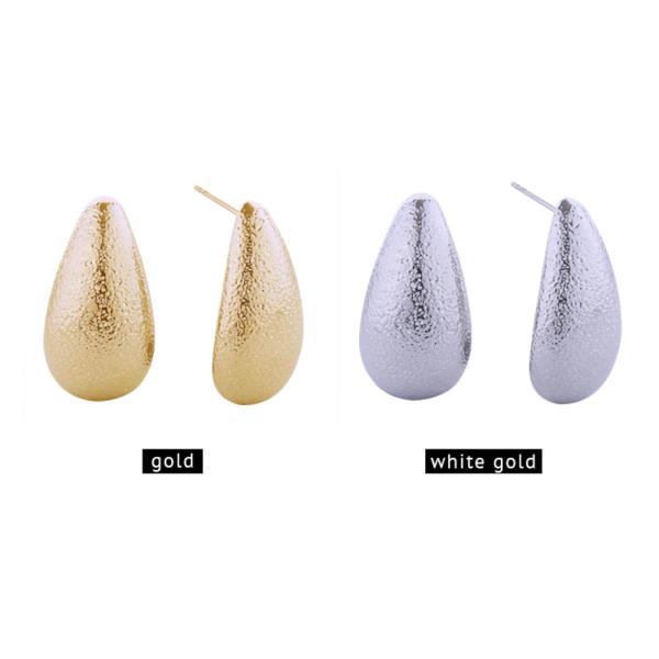 14K GOLD/WHITE GOLD DIPPED GLITTER TEXTURE TEARDROP POST EARRINGS