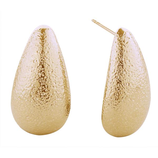 14K GOLD/WHITE GOLD DIPPED GLITTER TEXTURE TEARDROP POST EARRINGS