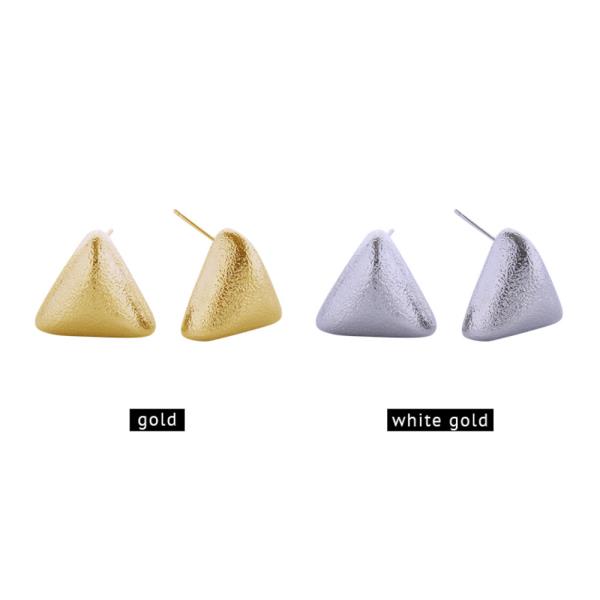 14K GOLD/WHITE GOLD DIPPED GLITTER TEXTURE TRIANGLE POST EARRINGS