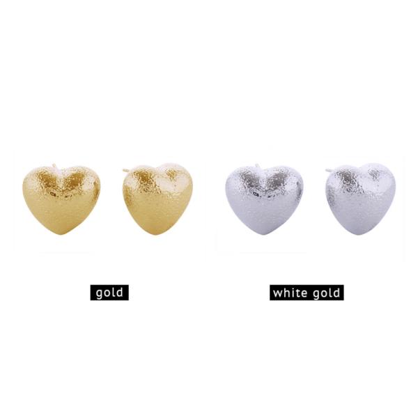 14K GOLD/WHITE GOLD DIPPED GLITTER TEXTURE HEART POST EARRINGS