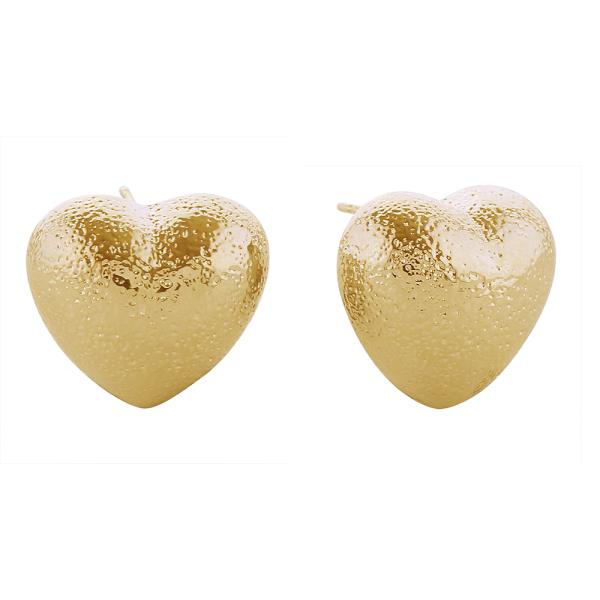 14K GOLD/WHITE GOLD DIPPED GLITTER TEXTURE HEART POST EARRINGS