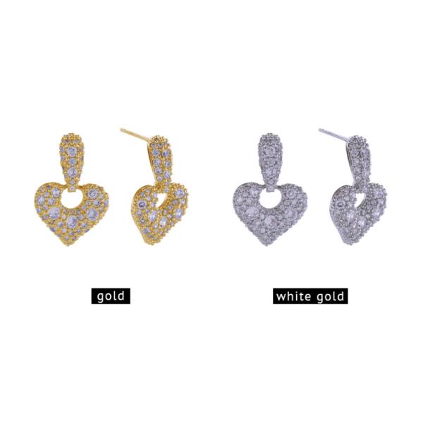 14K GOLD/WHITE GOLD DIPPED CLUSTER CZ HEART DROP POST EARRINGS
