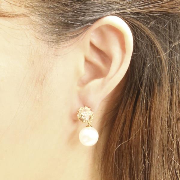 14K GOLD/WHITE GOLD DIPPED CRYSTAL TOP PEARL DROP POST EARRINGS