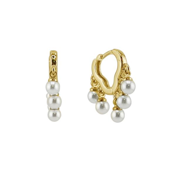 14K GOLD/WHITE GOLD DIPPED DROPPED PEARL HUGGIE EARRING