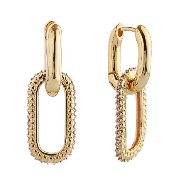 14K GOLD/WHITE GOLD DIPPED LINK PAVE CZ HUGGIE EARRINGS