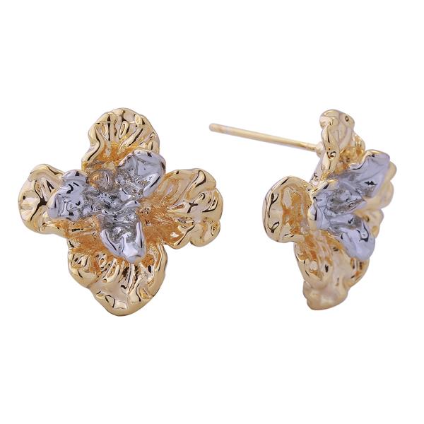 14K GOLD/WHITE GOLD DIPPED MAGNOLIA POST EARRINGS