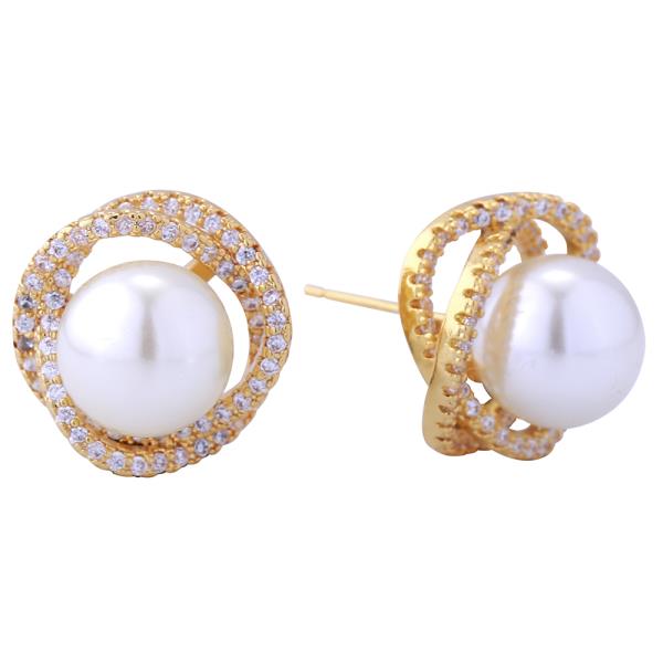 14K GOLD/WHITE GOLD DIPPED PREPPY PEARL POST EARRINGS