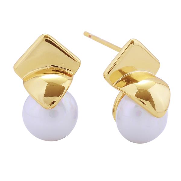 14K GOLD/WHITE GOLD DIPPED PEARL SOUARE POST EARRINGS