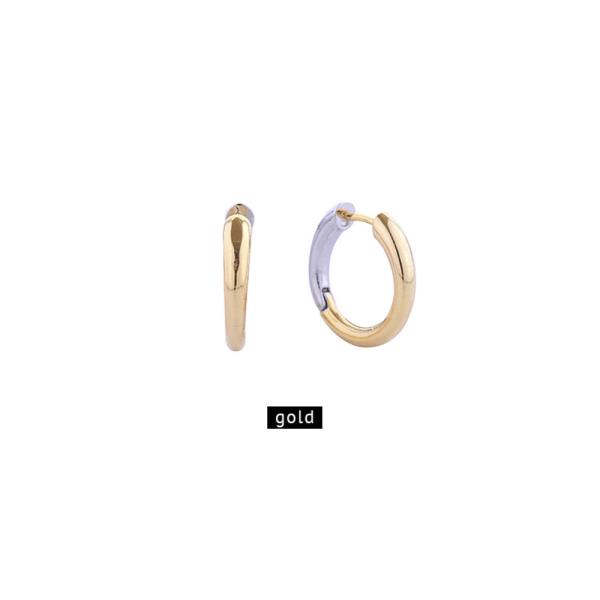 14K GOLD/WHITE GOLD DIPPED MINIMAL HUGGIE HOOP EARRINGS