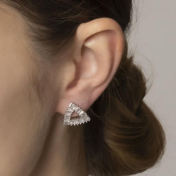 14K GOLD/WHITE GOLD DIPPED TWINKLE TRIANGLE PAVE CZ POST EARRINGS