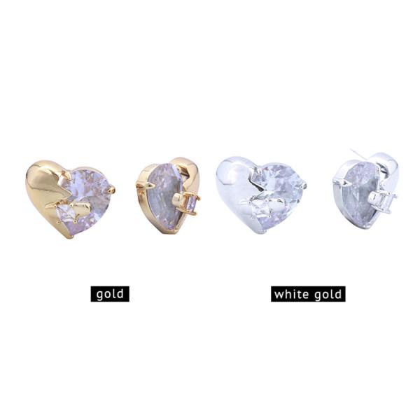 14K GOLD/WHITE GOLD DIPPED MYSTIC HEART PAVE CZ POST EARRINGS