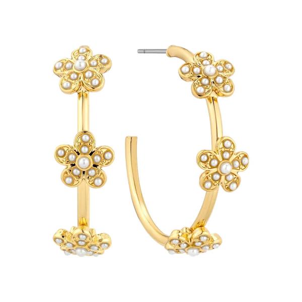 PEARL METAL FLOWER 30MM HOOP EARRING