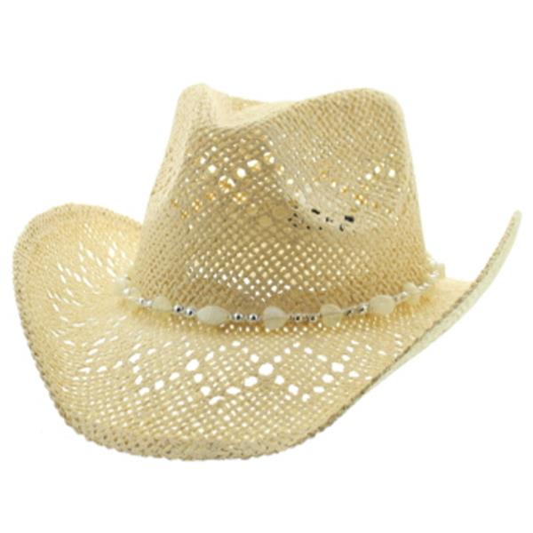 NATURAL STONE TRIM BAND FULL VENTED COWBOY HAT