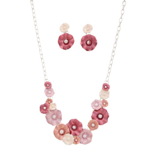 FLOWER STATEMENT NECKLACE EARRING SET