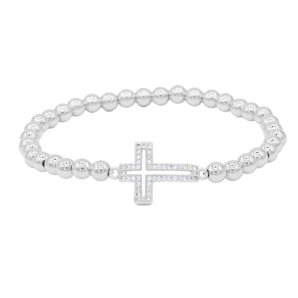 CROSS STAINLESS STEEL BALL METAL STRETCH BRACELET