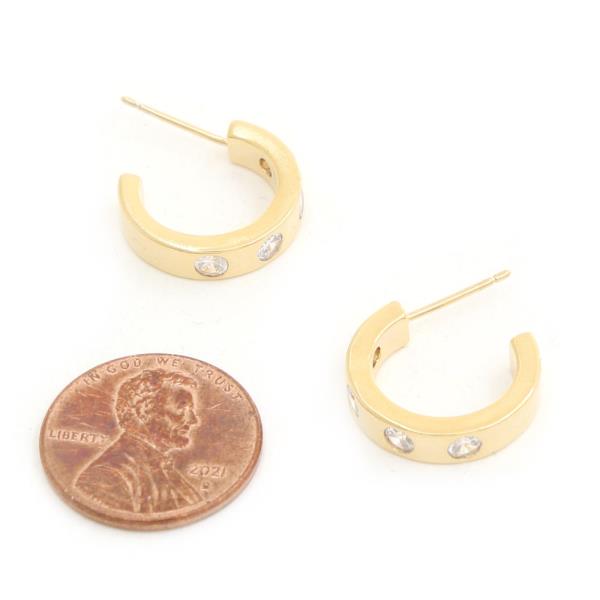 14K RHINESTONE HOOP GOLD DIPPED EARRING