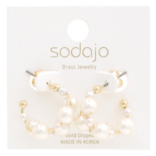 SODAJO PEARL BALL BEAD OPEN HOOP GOLD DIPPED EARRING