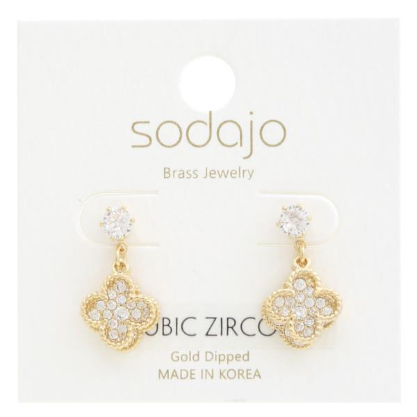 SODAJO CLOVER CZ GOLD DIPPED EARRING