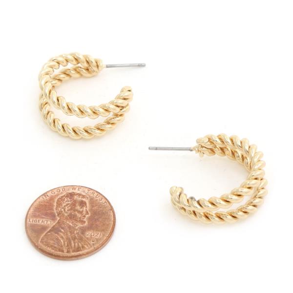 SODAJO DOUBLE HOOP ROPE LINK GOLD DIPPED EARRING