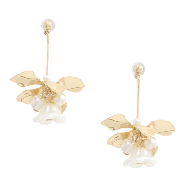 SODAJO FLOWER PEARL BEAD GOLD DIPPED EARRING