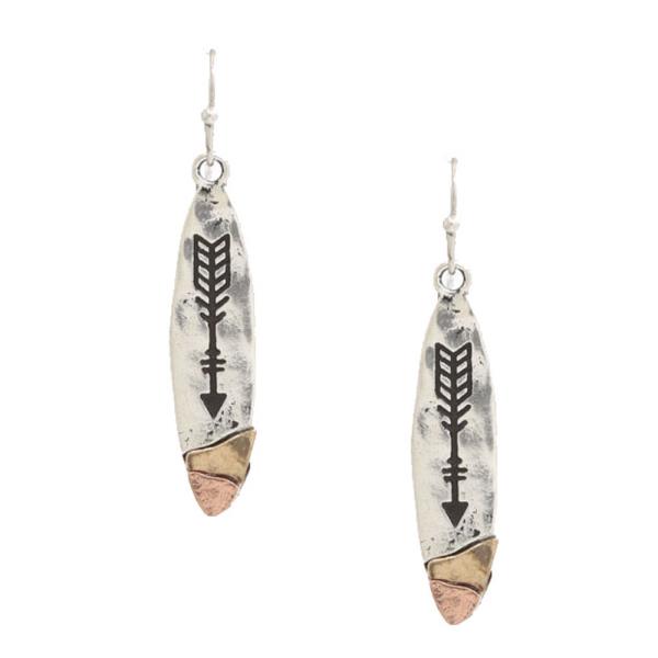 TWO TONE ARROW METAL DANGLE EARRING