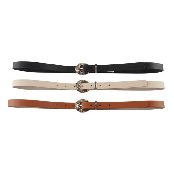 METAL U BUCKLE SKINNY BELT 3 PC SET