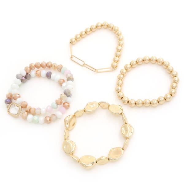 RECTANGLE CHARM BEADED BRACELET SET