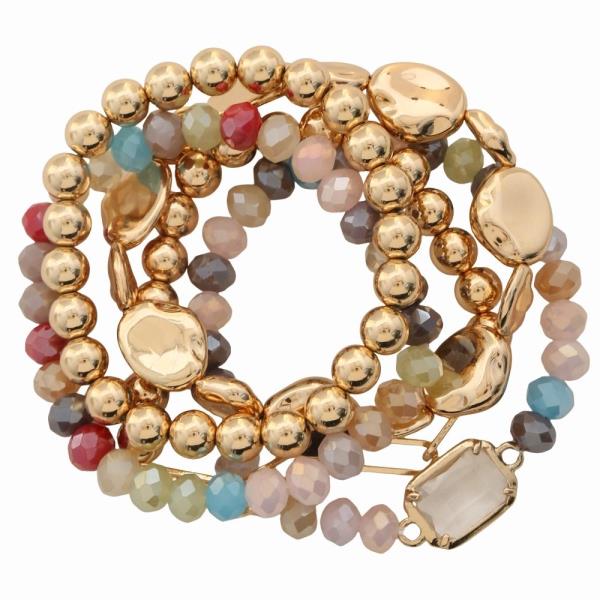 RECTANGLE CHARM BEADED BRACELET SET