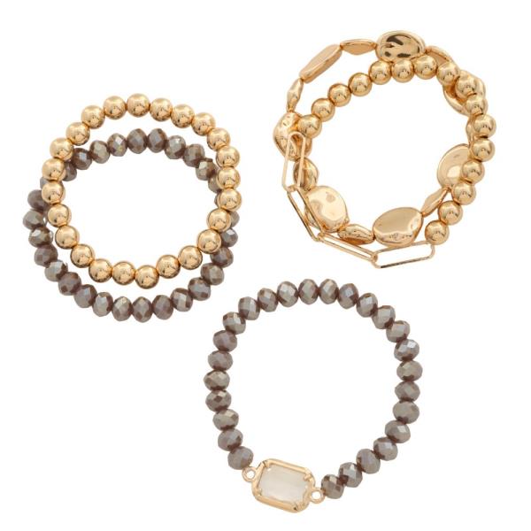 RECTANGLE CHARM BEADED BRACELET SET