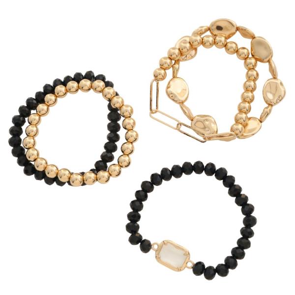 RECTANGLE CHARM BEADED BRACELET SET