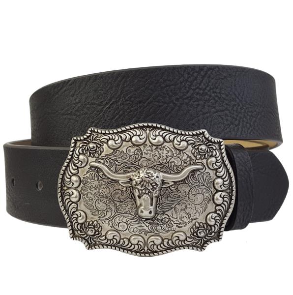 SILVER LONGHORN BUCKLE BELT