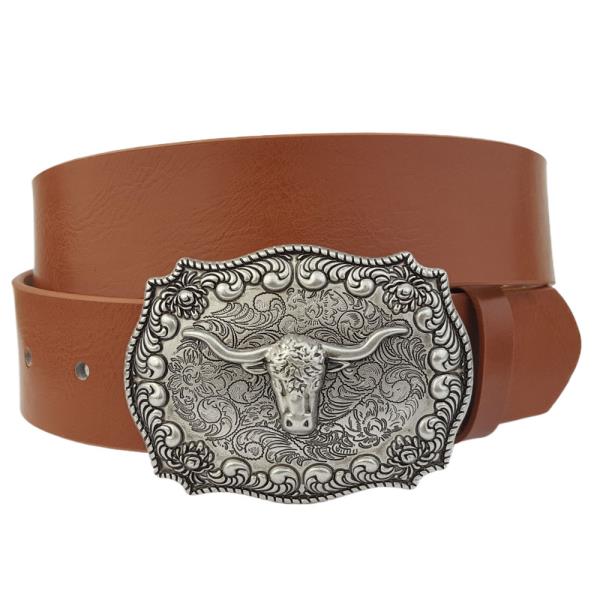 SILVER LONGHORN BUCKLE BELT