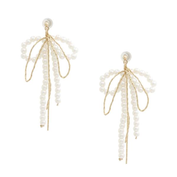 SODAJO PEARL BEAF BOW METAL GOLD DIPPED EARRING