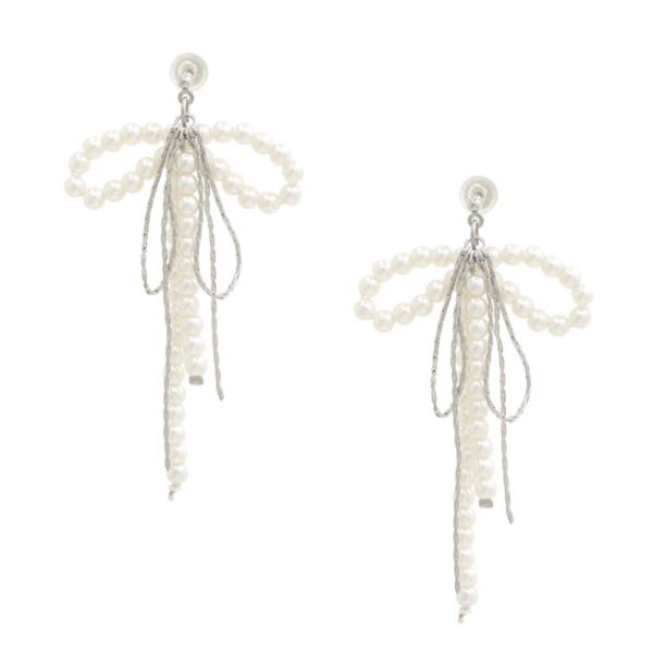 SODAJO PEARL BEAF BOW METAL GOLD DIPPED EARRING