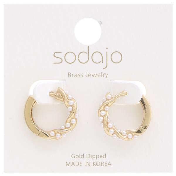 SODAJO GOLD DIPPED BRASS PEARL METAL HOOP EARRING