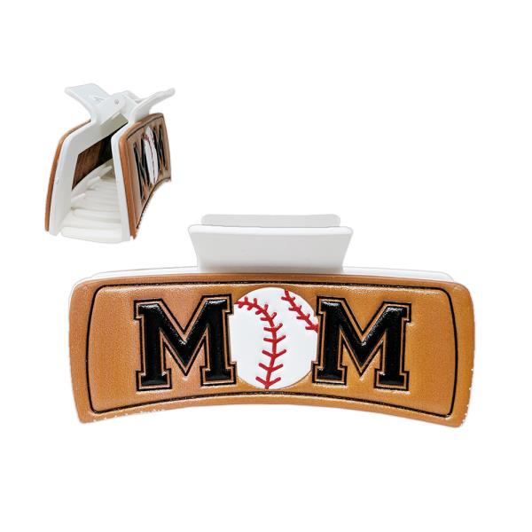 BASEBALL MOM LEATHER HAIR CLAW CLIP