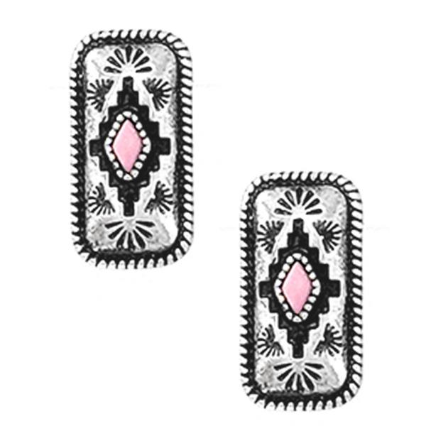 WESTERN RECTANGLE AZTEC METAL EARRING