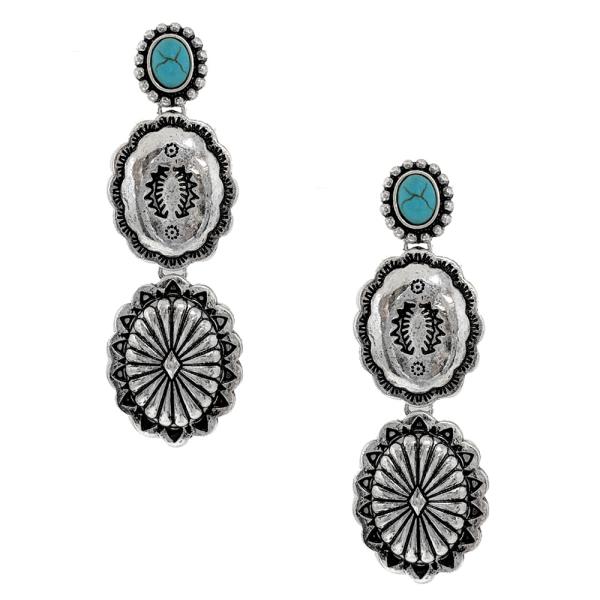 WESTERN CONCHO DANGLE EARRING